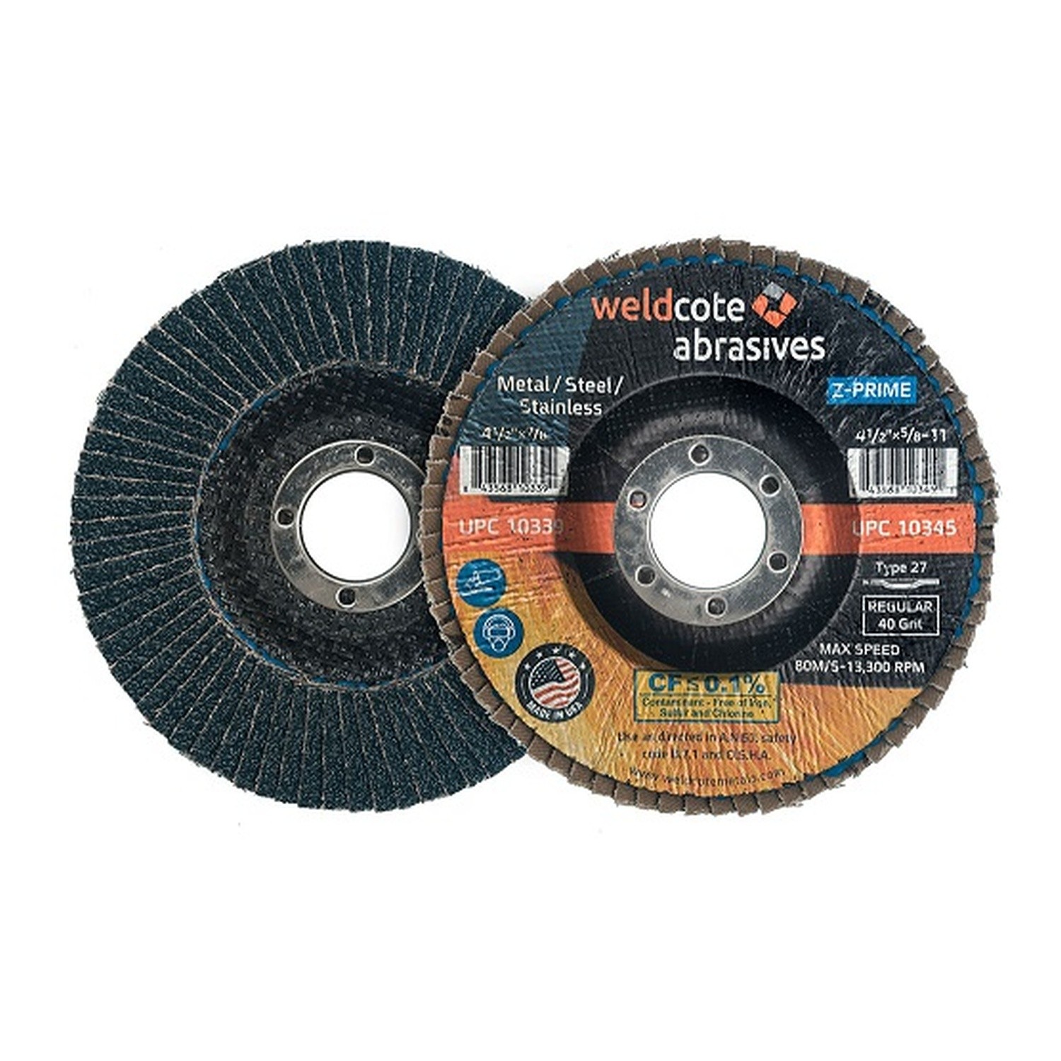Weldcote 10368 – 4-1/2 x 5/8-11 T27 Z-PRIME XL 60G – 10EA