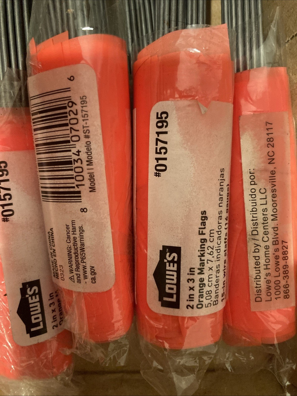 2 X 3 Inch Neon Orange Fluorescent Marking Flags 15 Inch 16 Gauge Bulk Lot 250