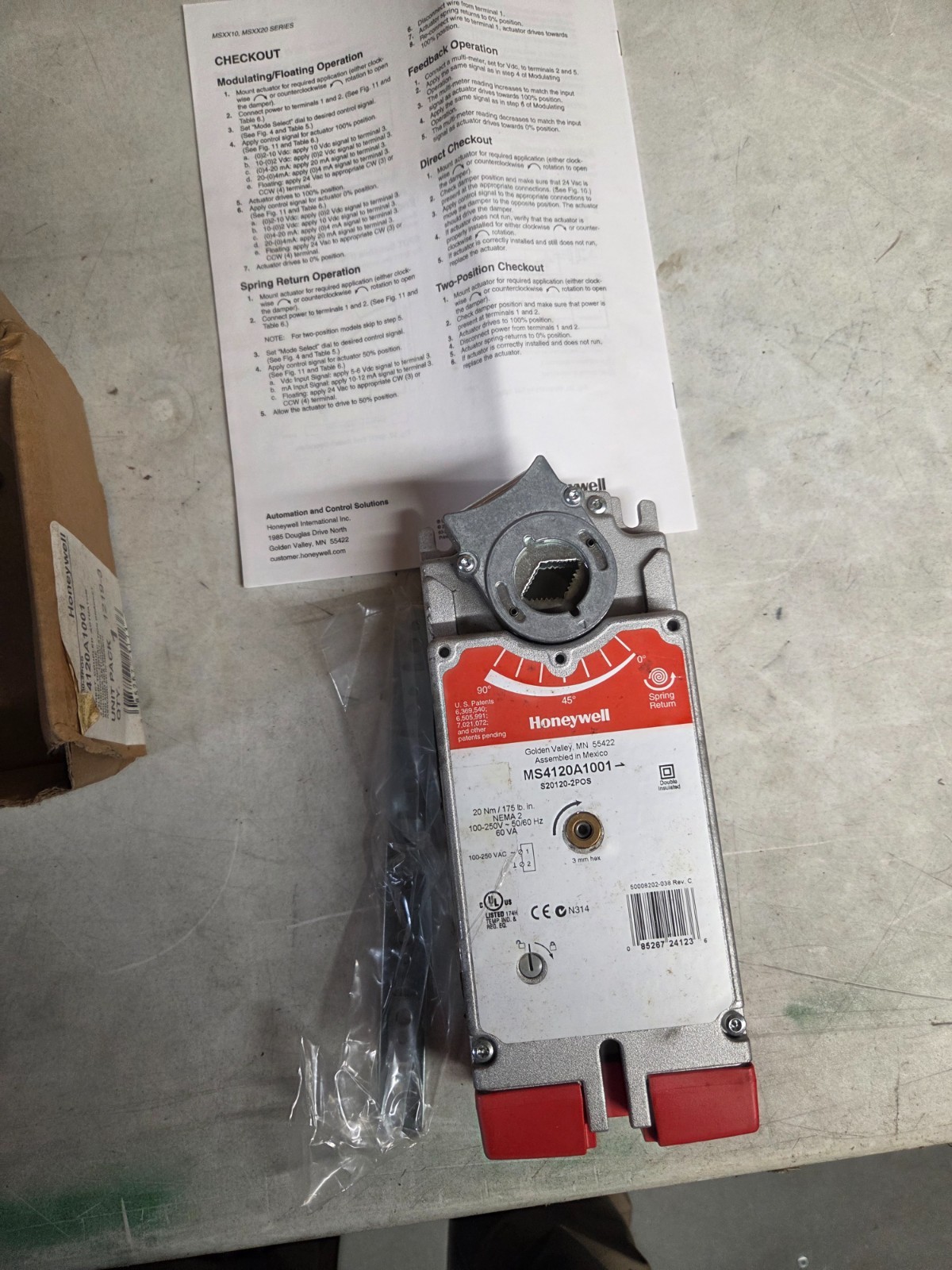 Honeywell MS4120A1001 Direct Coupled Actuator(no packaging)