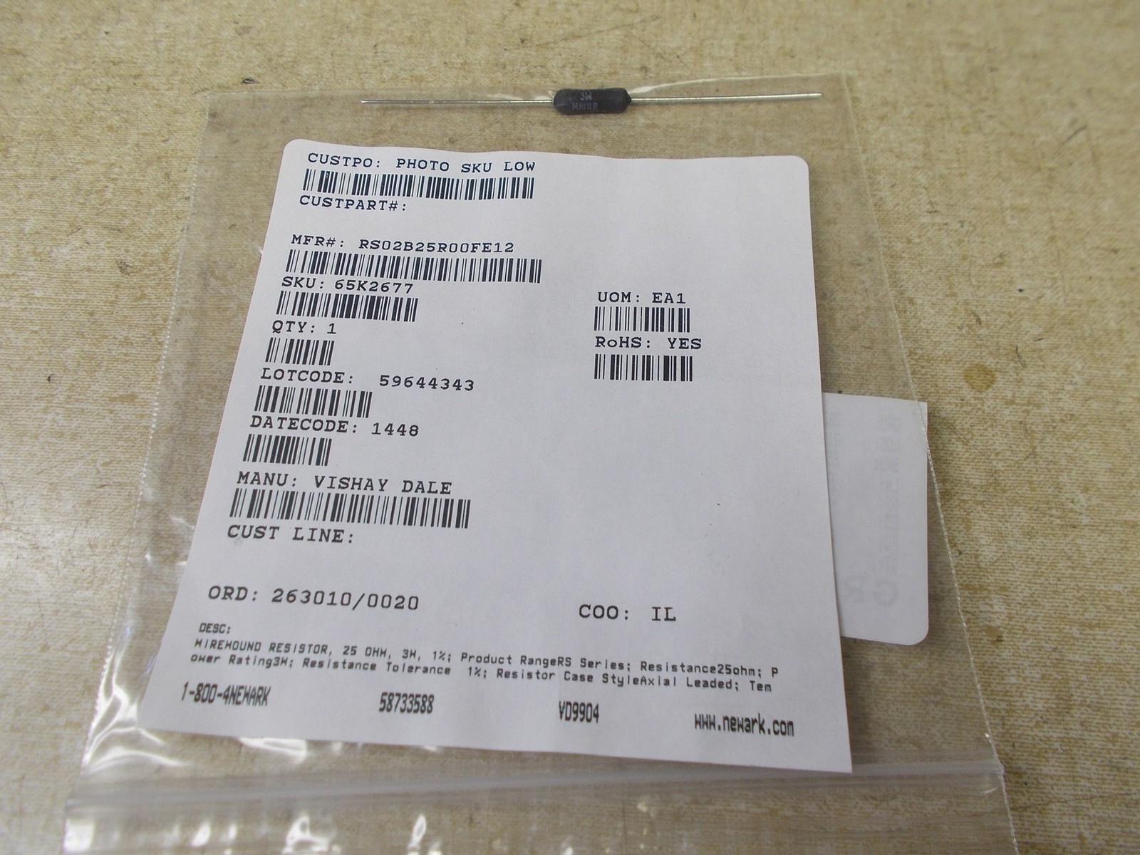 NEW Vishay Dale Resistor RS02B25R00FE12 *FREE SHIPPING*