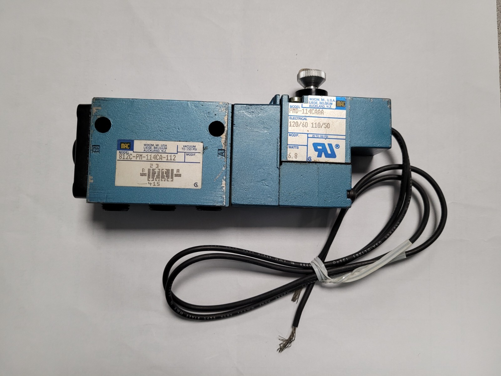 MAC PMD-114CAAA with MAC 812C-PM-114CA-112 Solenoid Air Control Valve