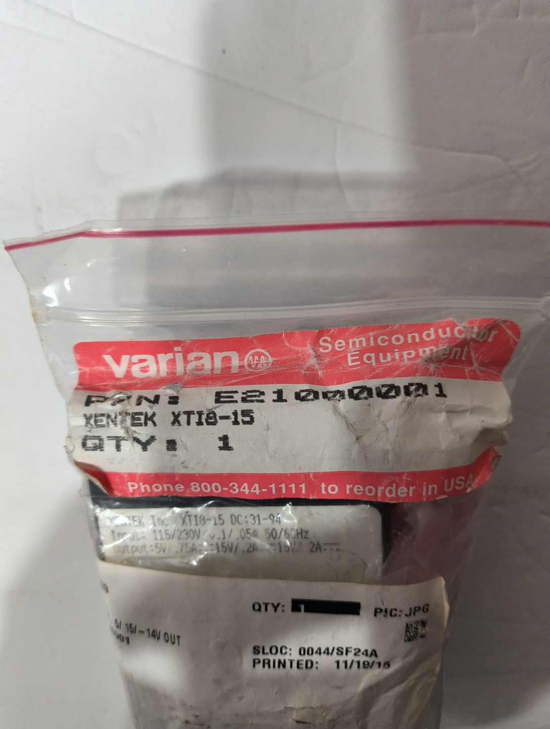VARIAN DC POWER SUPPLY P/N E21000001 / XENTEK XTI8-15, 5 V, 15 V, NOS