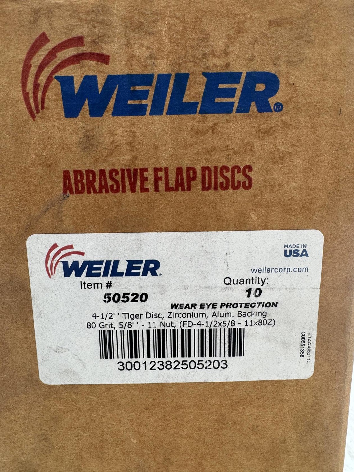 10 Pack Weiler 50520 Flap Disc 4-1/2″ Zirconia Alumina 80 Grit New