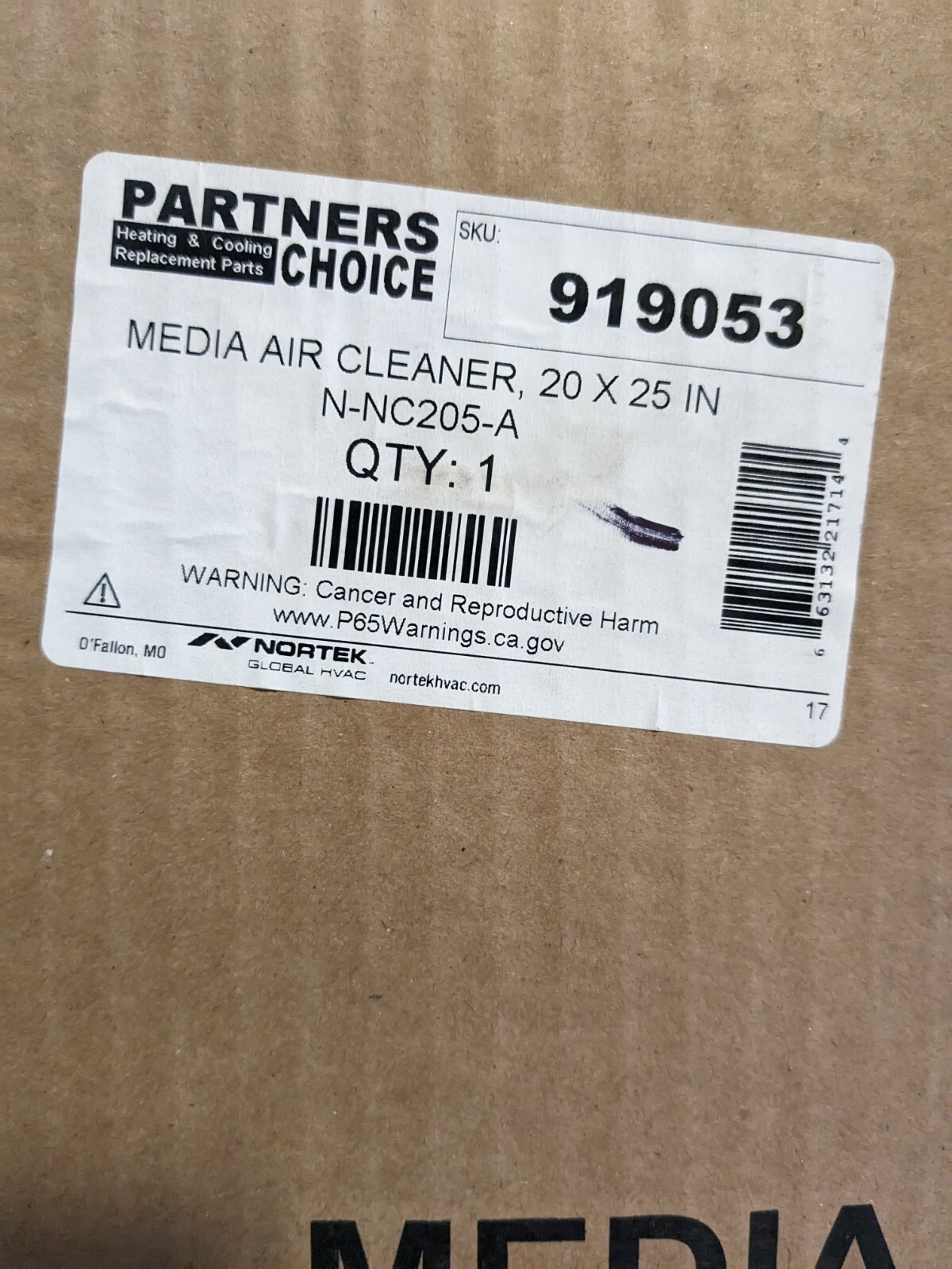 PARTNERS CHOICE/NORTEK 919053 20X25 MEDIA AIR CLEANER N-NC2025-A