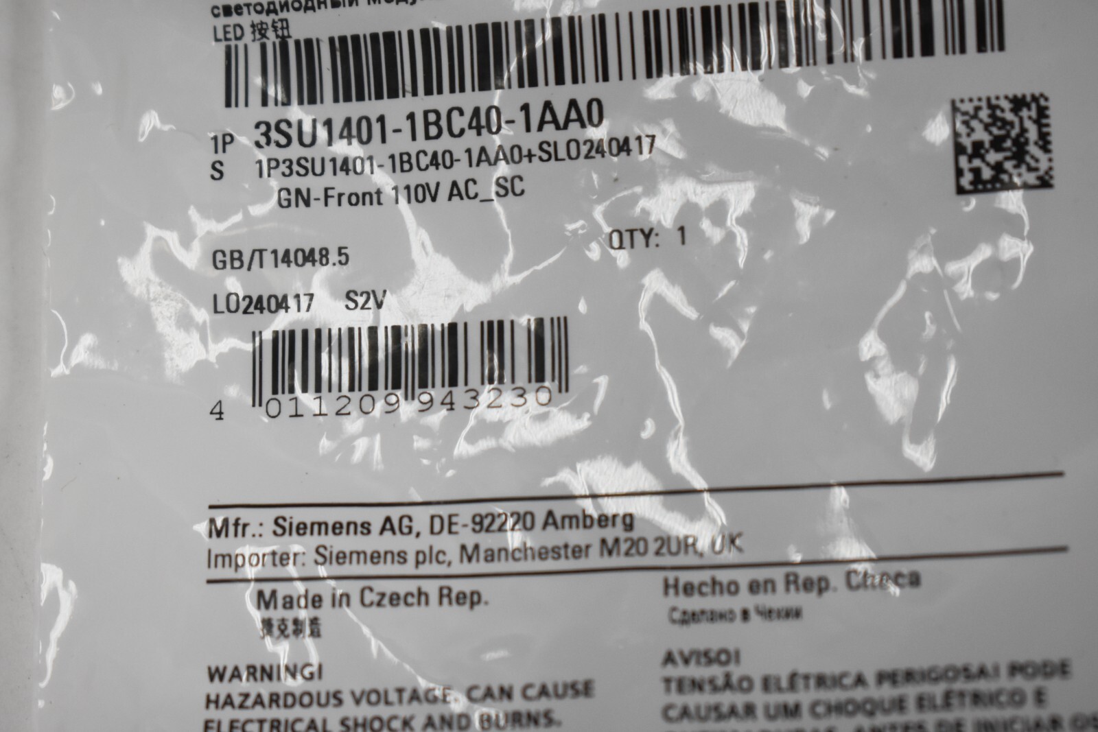 Siemens 3SU1401 1BC40 1AA0 Green 110 VAC LED Lamp Module Pilot Light Bulb