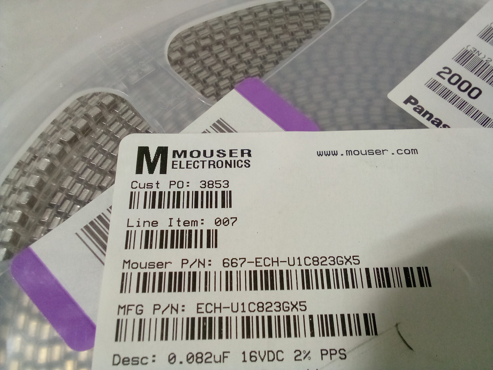Mouser Electronics 007 Panasonic Film Capacitor, 2000Qty. ECHU1C823GX5