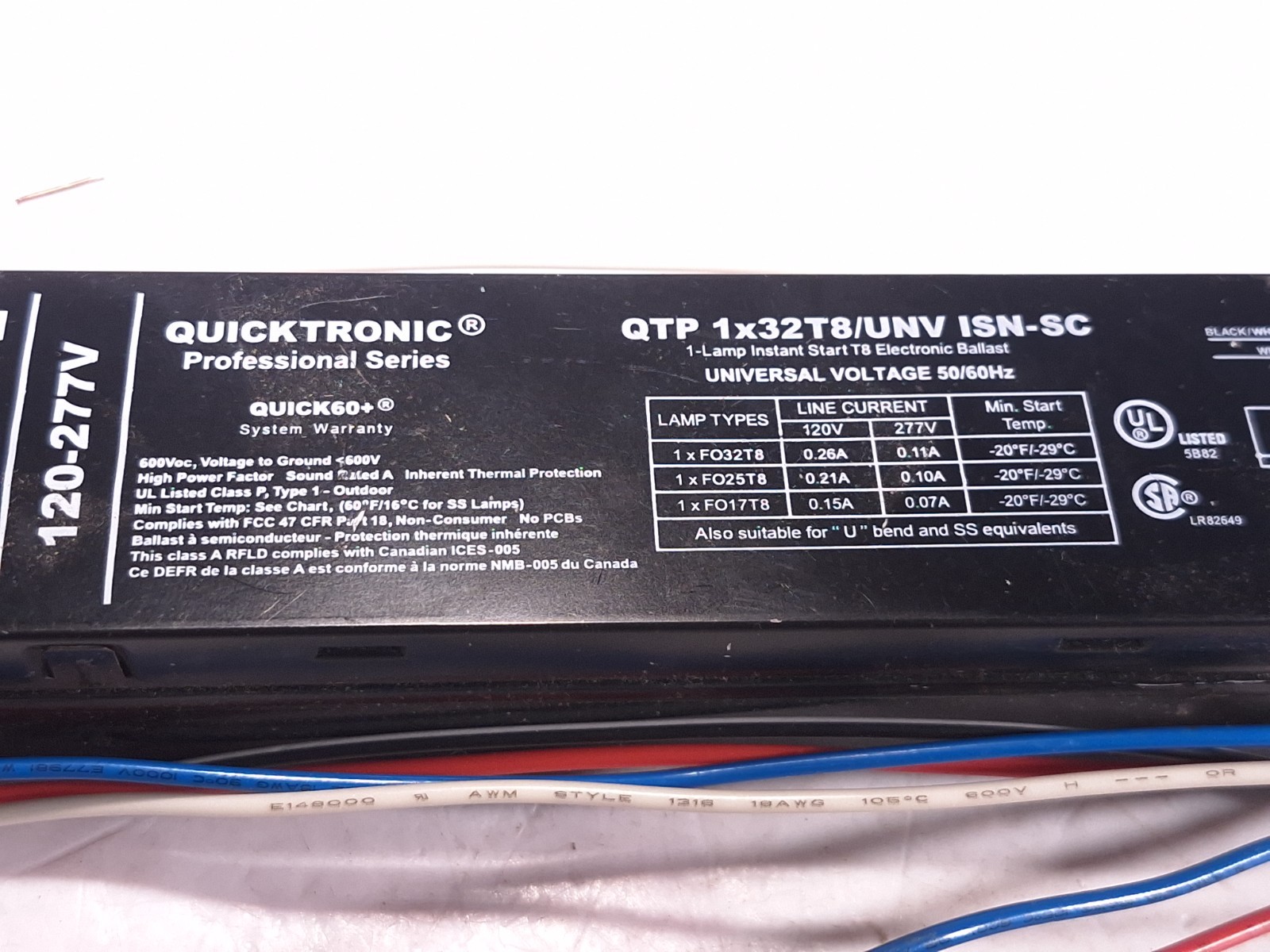 SYLVANIA QTP1X32T8/UNV ISN-SC QUICKTRONIC BALLAST 120-277V 1 LAMP T8