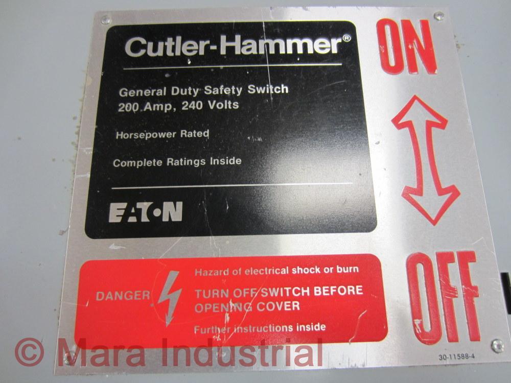 Cutler Hammer DG224NGK Eaton Safety Switch 200 Amp Series B