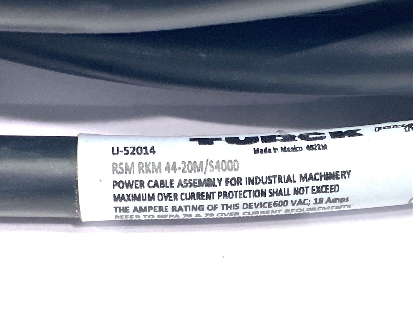 Turck RSM RKM 44-20M/S4000 Cordset 7/8″-16 Male to Female 4-Pin 20m U-52014