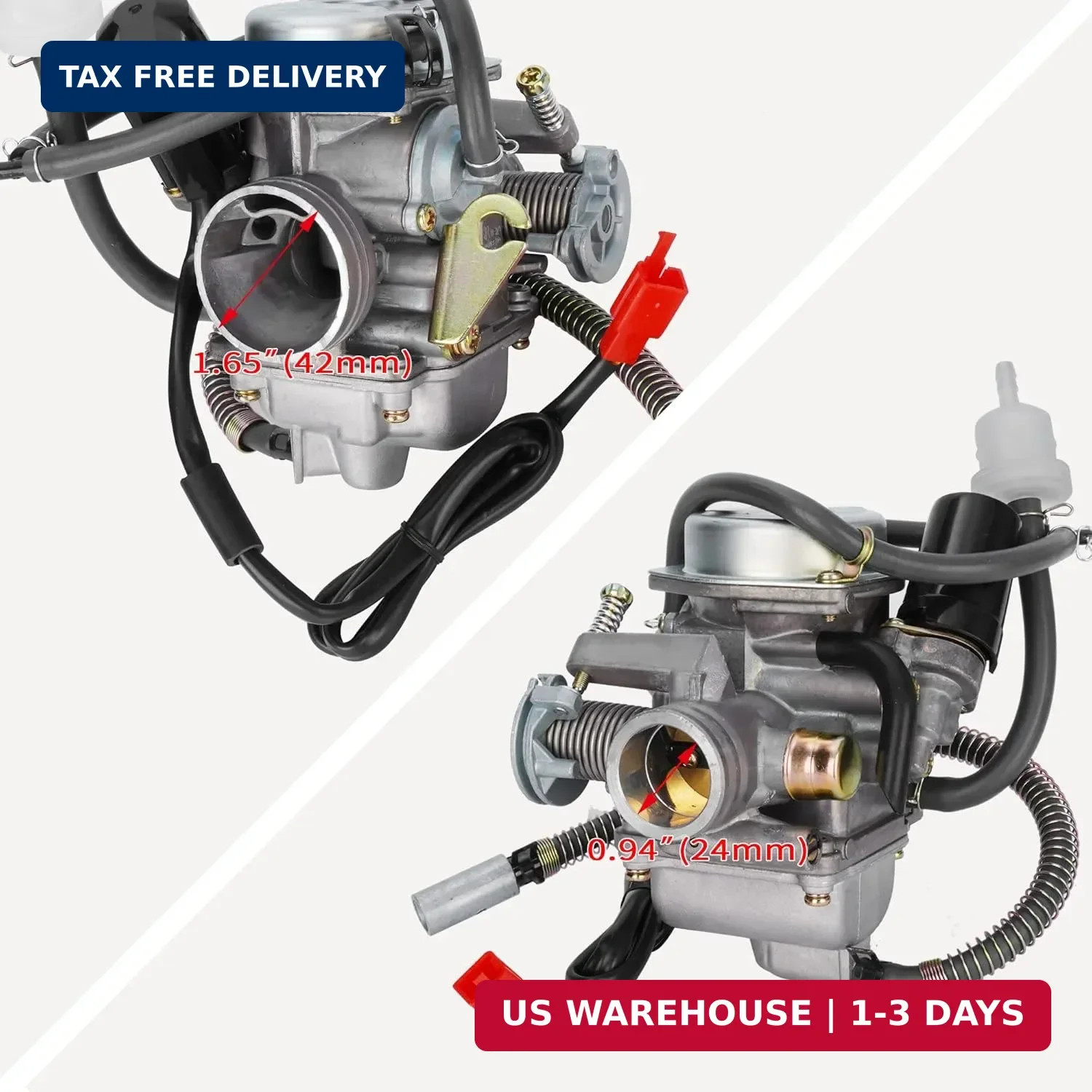 GY6 Carburetor 24mm Carb with Drain Line for 4-Stroke GY6 200cc ATV Go Karts Sco