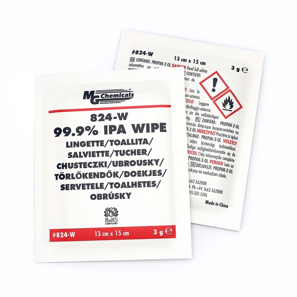 MG Chemicals 824-WX500 99.9% Isopropyl Alcohol – 500 Individually Wrapped Wipes
