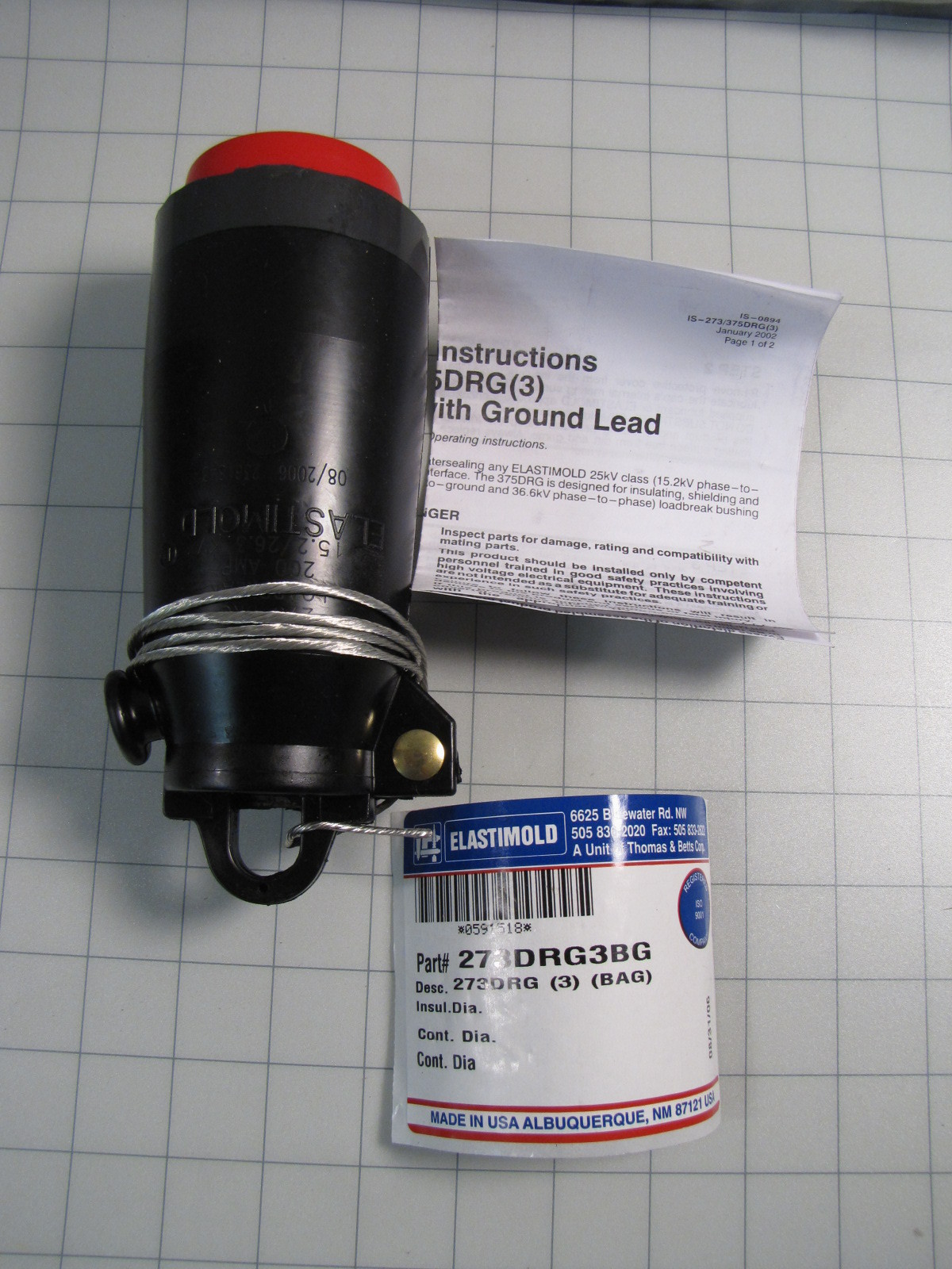 Elastimold Insulated Cap w/ Ground Lead 273DRG3BG / 273DRG 3 Bag NEW