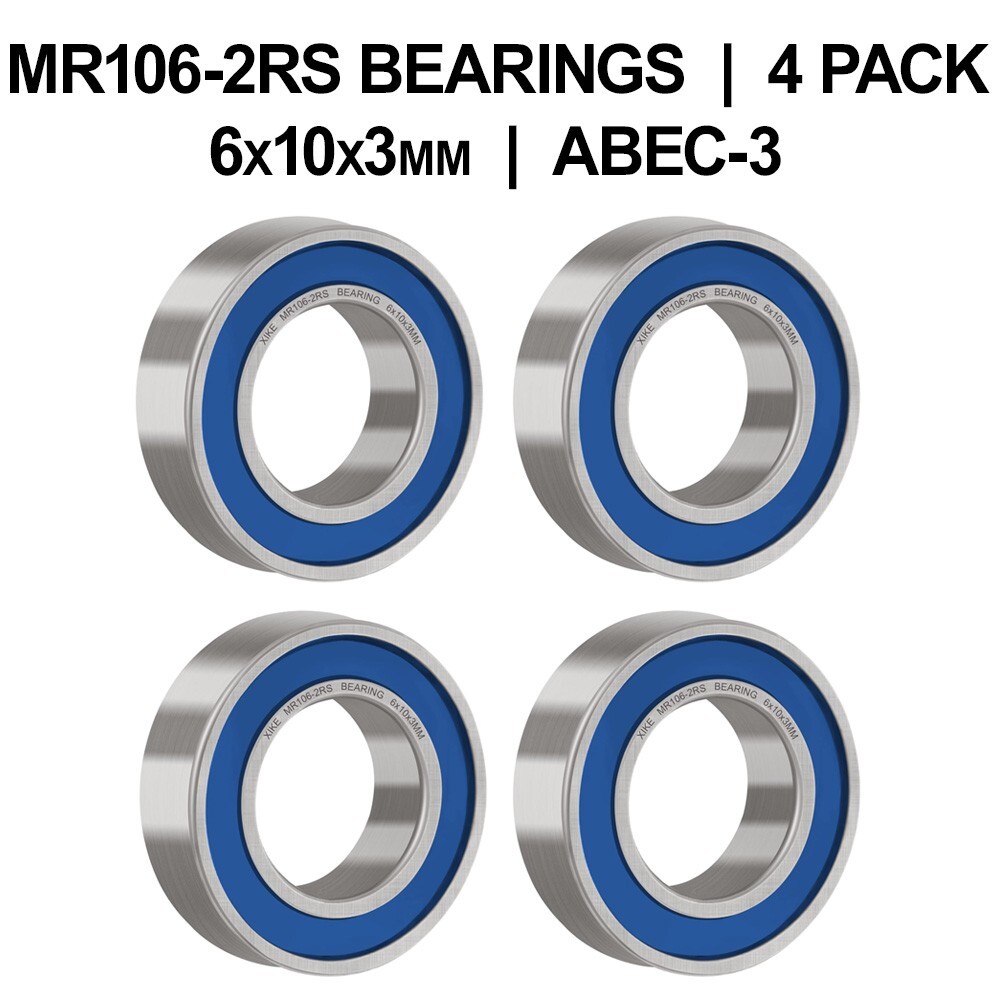 MR106-2RS Sealed Ball Bearings (6X10X3mm) – 4 pack – Chrome Steel – ABEC-3