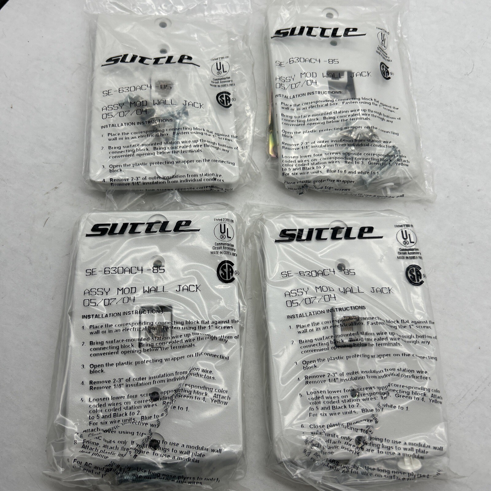NEW Lot of 4 pcs Suttle RJ11 Modular Wall Jack Plug # SE-630AC4-85 SE630 UL SA W