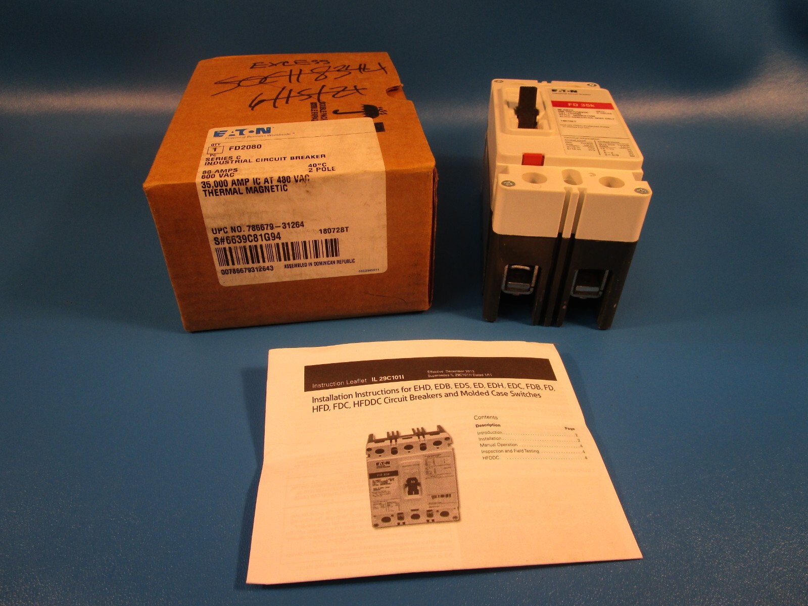 Eaton FD2080 Industrial Circuit Breaker, FD35k 2 Pole, 80A 600V, 2Ph F Frame