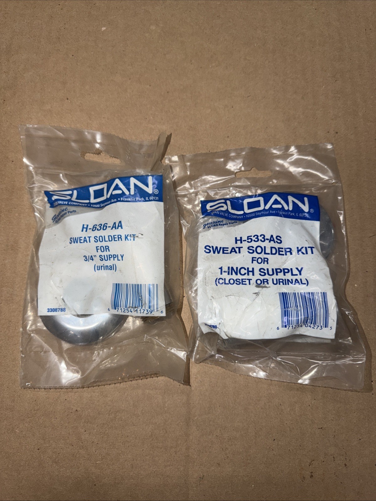 NEW Sloan H-533-AS Sweat Solder Kit for 1″ Supply & H-636-AA For 3/4”