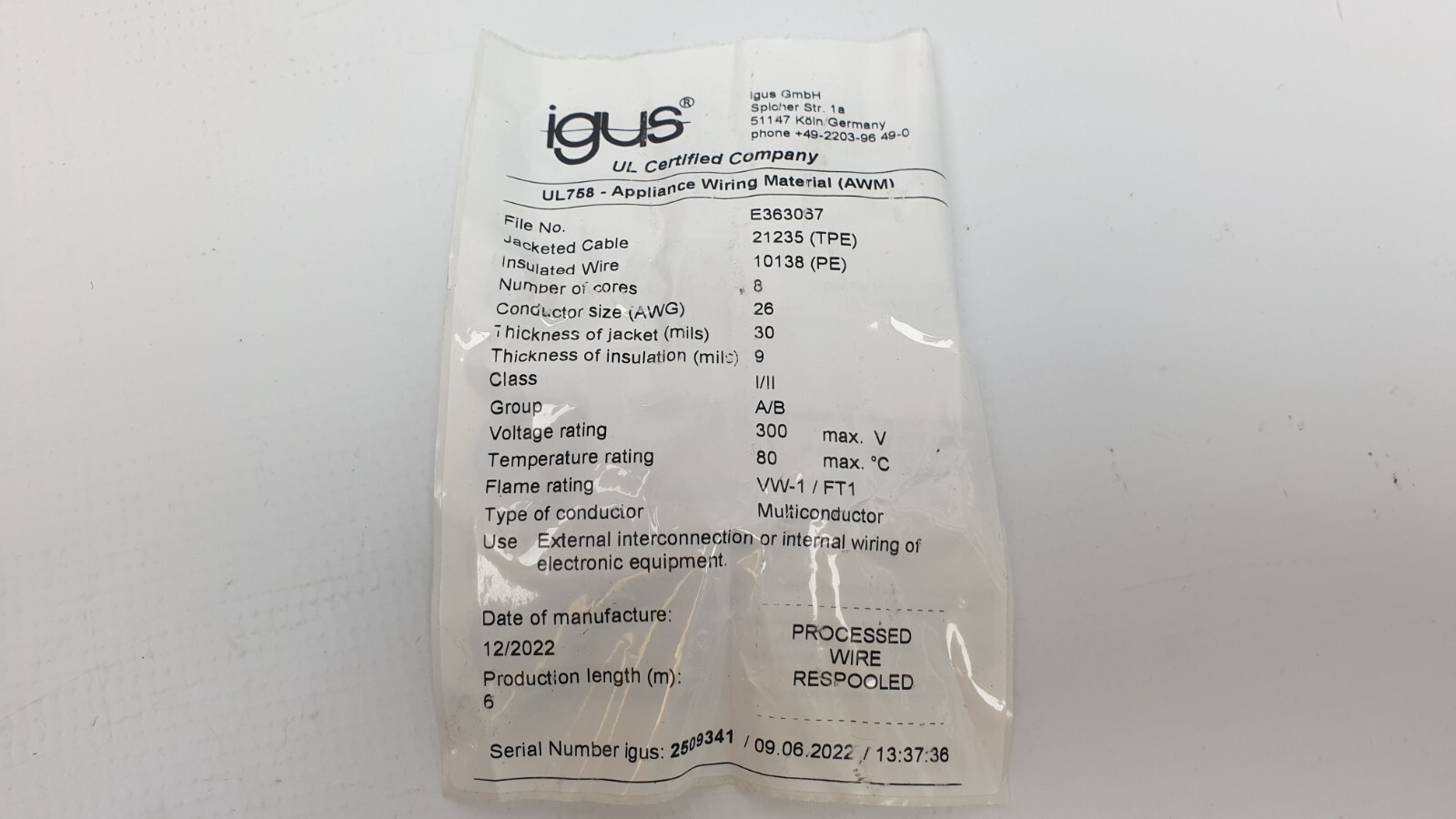 igus Chainflex Ethernet Cable, CAT5e, 6m, CFBus.045, E310776 New