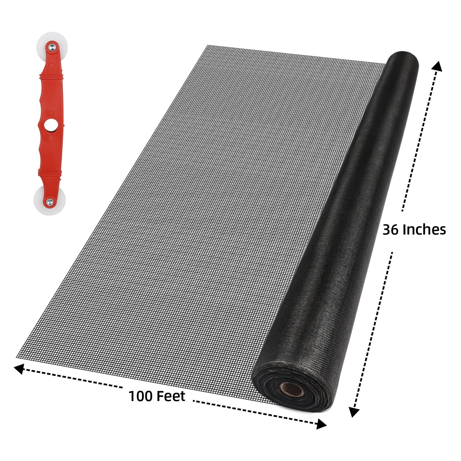 Fiberglass Window Screen Mesh Roll – 36″x100′, Easy-to-Cut 36” x 100’, Black