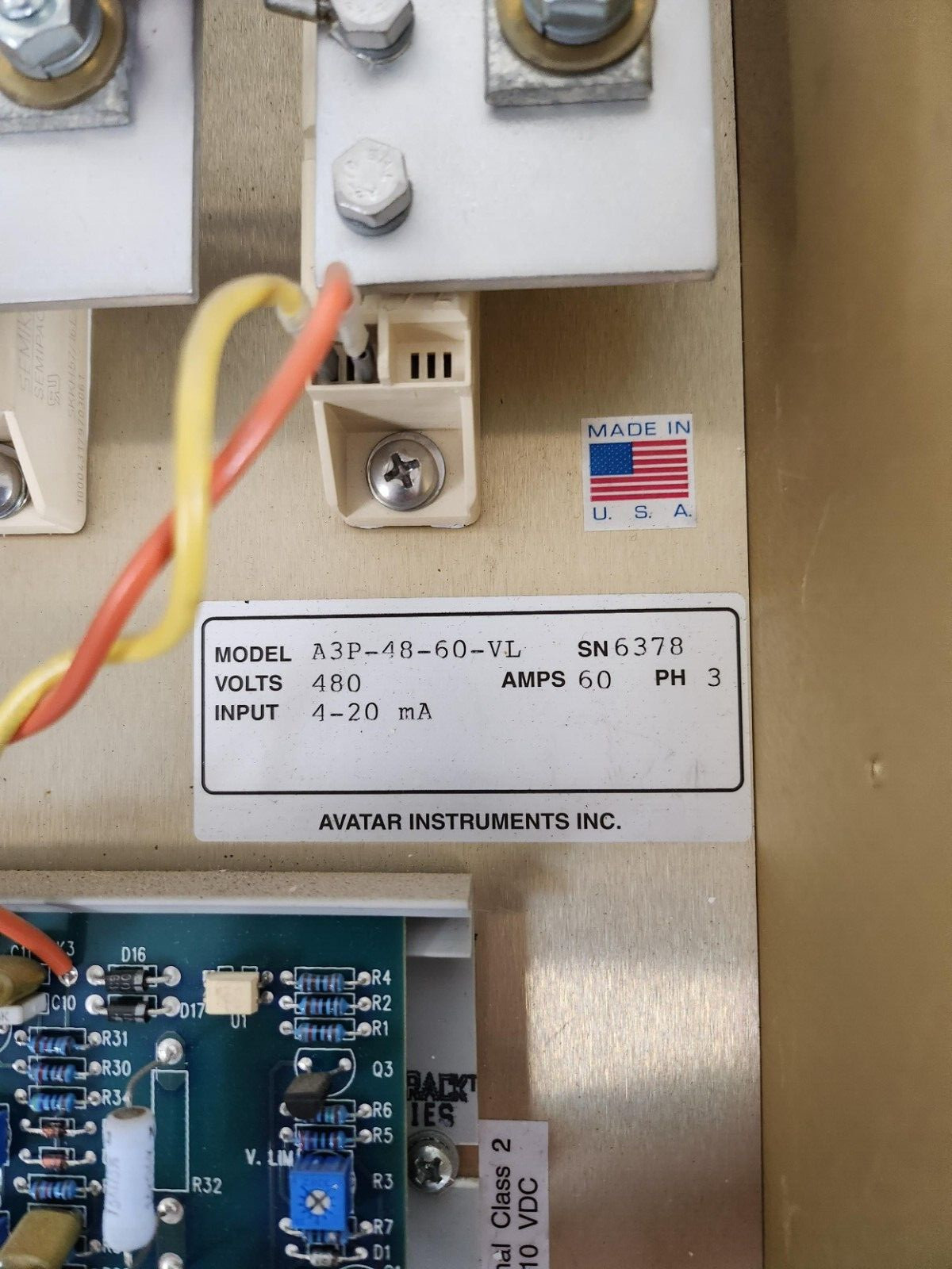 Avatar Instruments A3P-48-60 Power Process Controller 480 V 60 Amp 4-20 mA