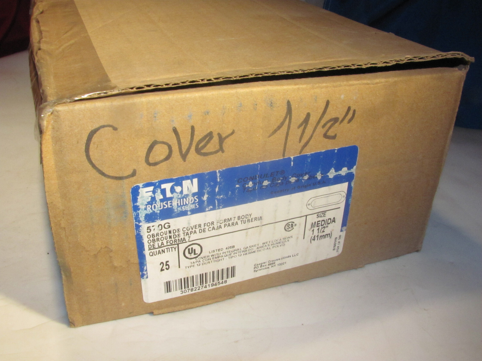 CROUSE HINDS 570G COVER W/INTEGRAL GASKET FOR FORM 7 CONDULET BODY 1-1/2″ 25/BOX