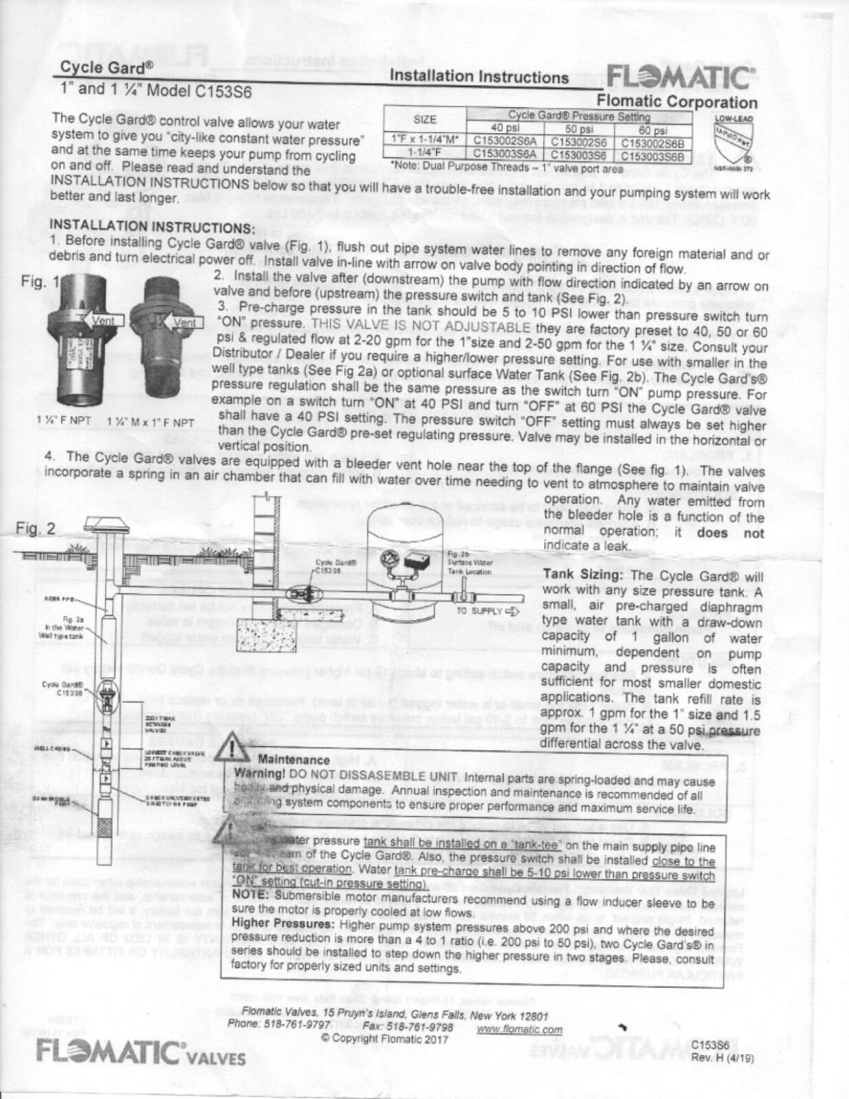 Flowmatic Cycle Gard C153S6  P/N C153002S6C-3 Pump Cycling Flow Control Valve