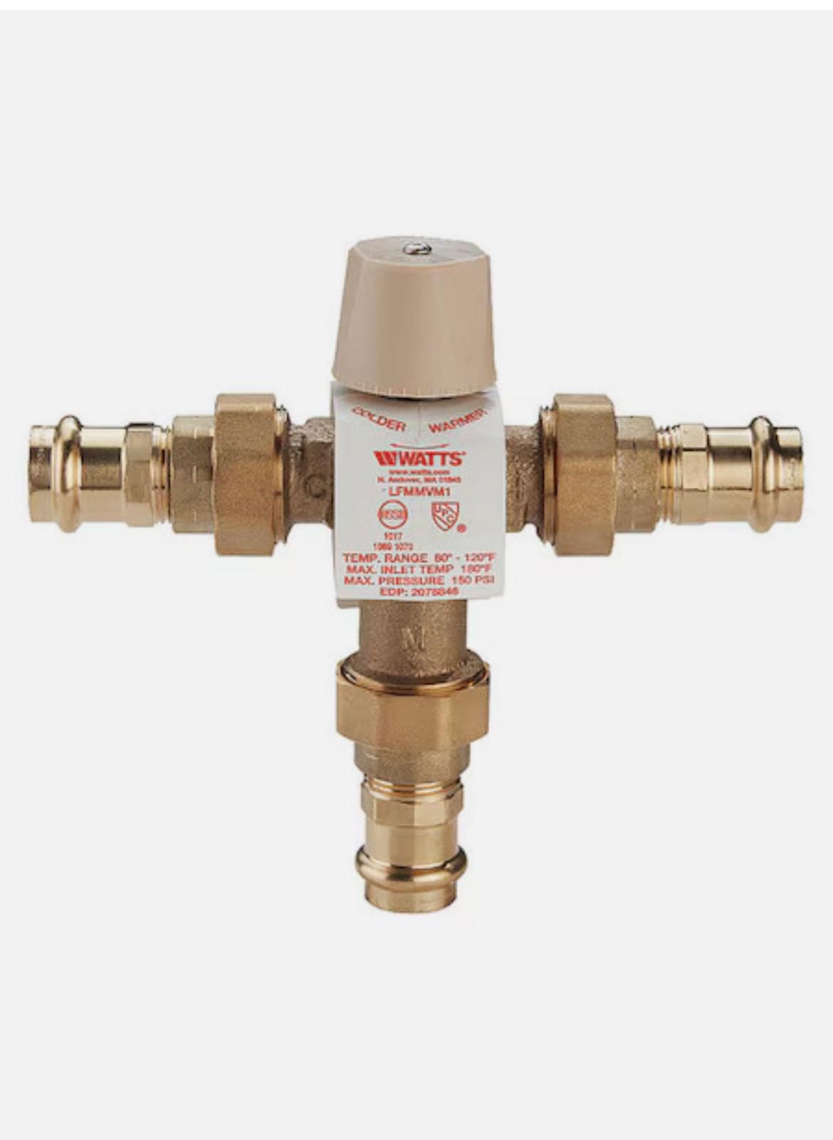 Watts 3/4 Lfmmvm1-Ut-Press Mixing Valve,0.5 To 12 Gpm,3/4″ Inlet Sz