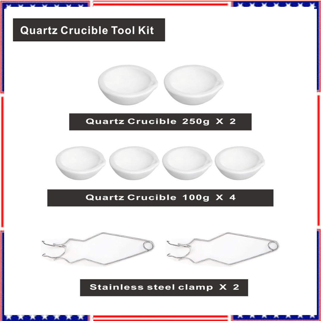 8 Crucibles For Melting Metal Kit Gold Silver Copper Ceramic Quartz With Handles