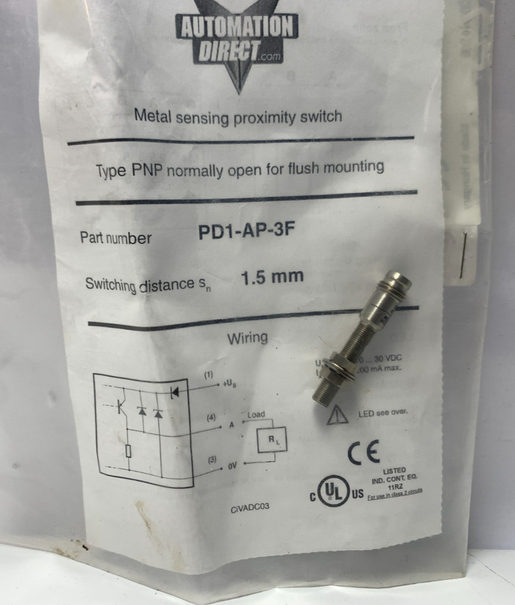 New! AUTOMATION DIRECT PD1-AP-3F INDUCTIVE PROXIMITY SENSOR