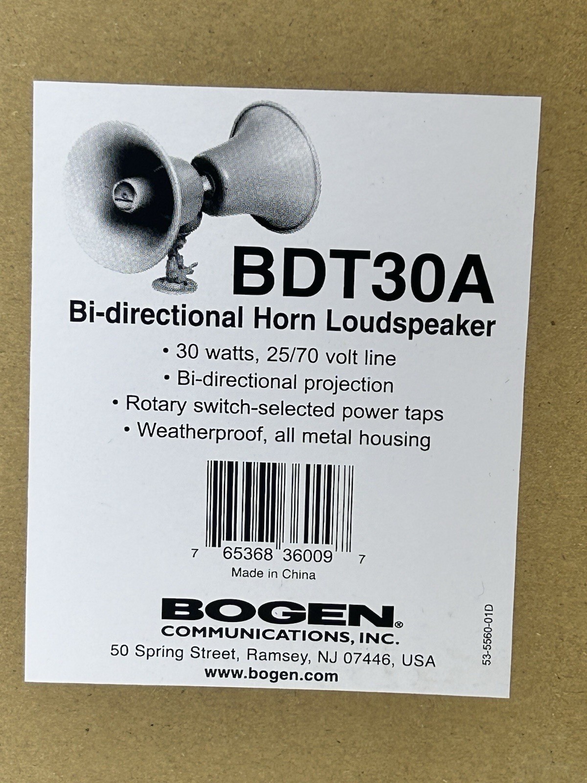 NIB BOGEN BDT30A BI-DIRECTIONAL HORN LOUDSPEAKER 30W 25-70V WEATHERPROOF