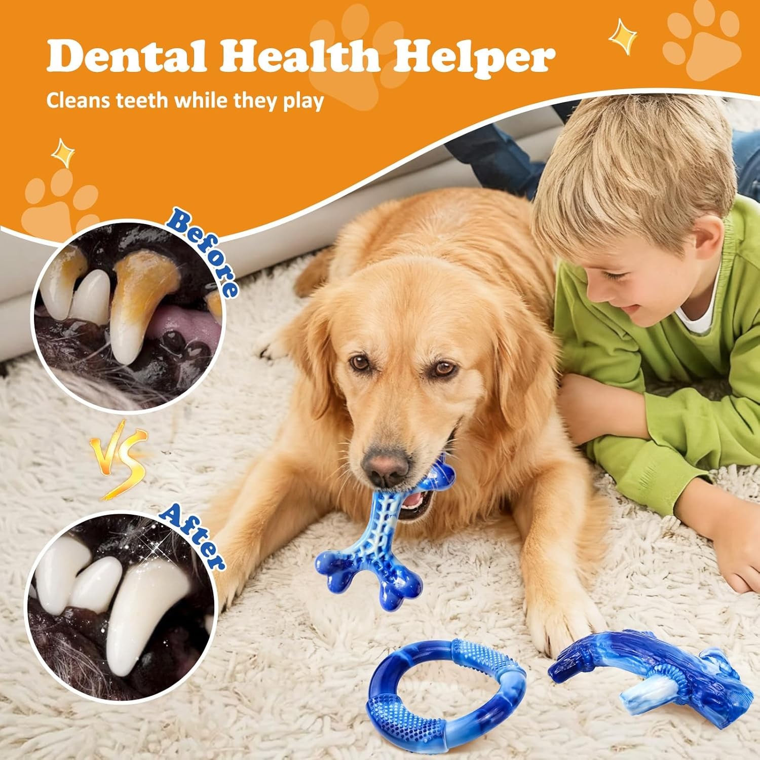 3 Pack Dog Toys for Aggressive Chewers, Bacon Flavor Puppy, Chew Toys Teething