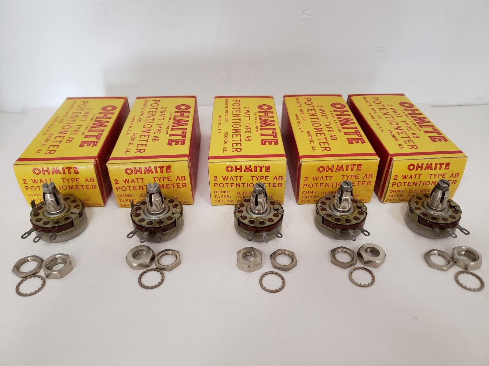 OHMITE CLU-3541 POTENTIOMETER 2 WATTS 0.35 MEG OHMS (LOT OF 5) NIB
