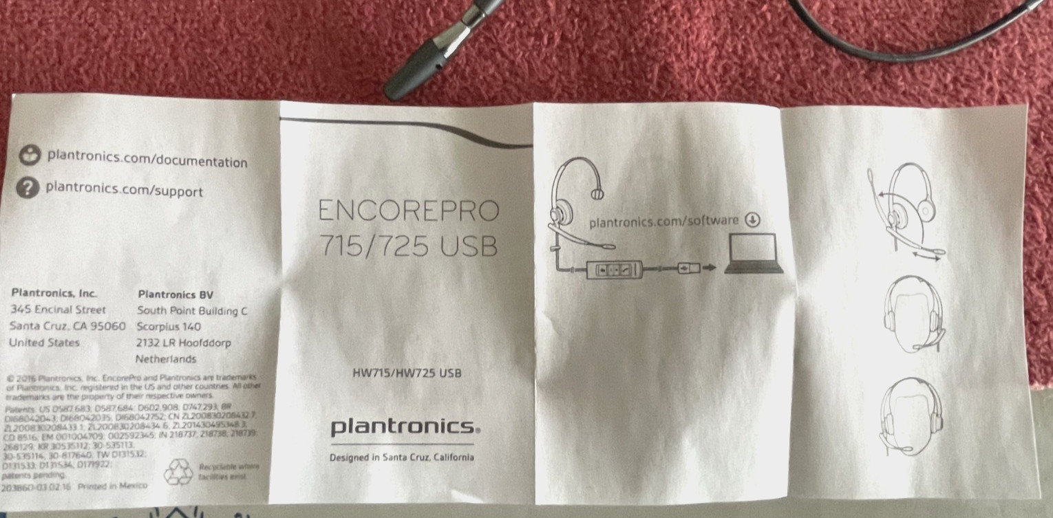 POLY PLANTRONICS ENCOREPRO 715 USB-A MONOAURAL HEADSET HW715 w/ Case – In Box –
