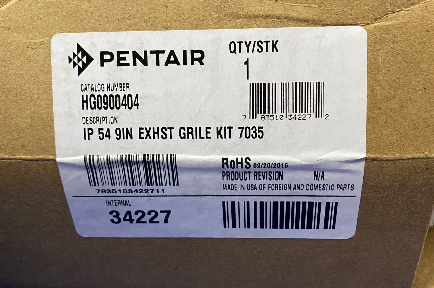 PENTAIR HOFFMAN HG0900404 IP 54 9″ EXHAUST GRILLE KIT 7035