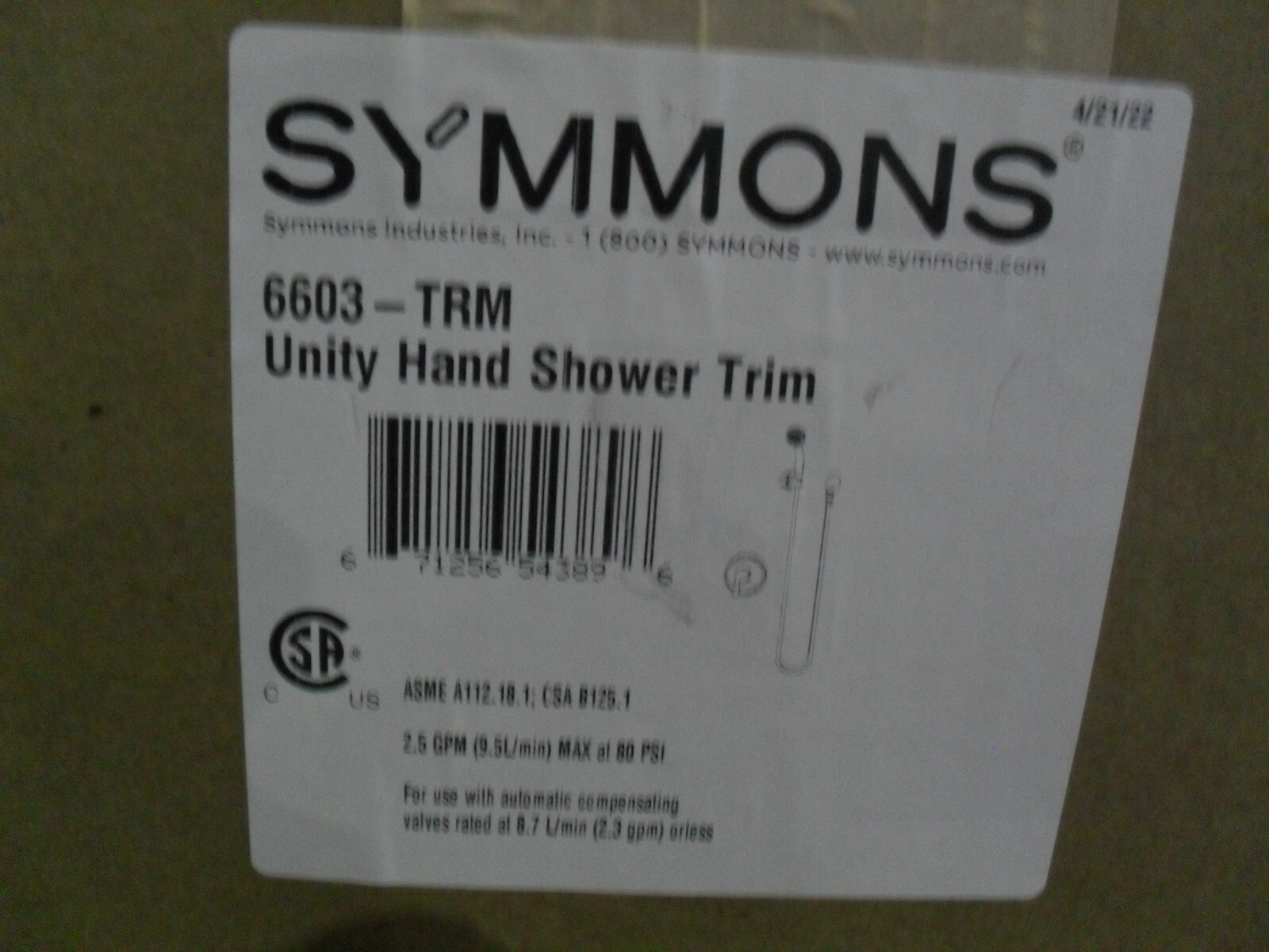 Symmons 6603-TRM Unity Hand shower trim Chrome