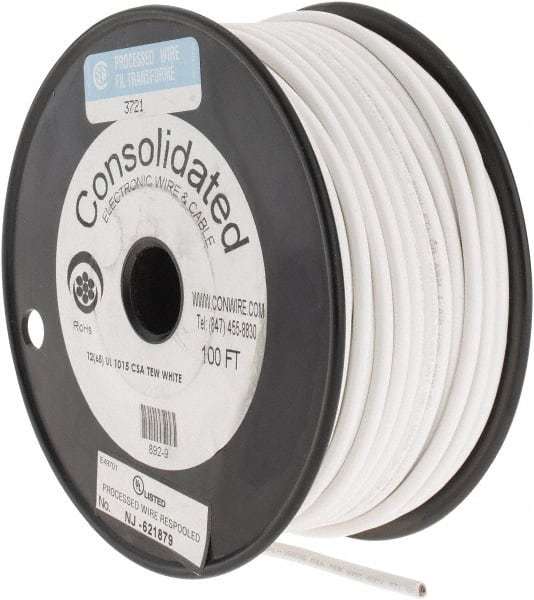 Made in USA 12 AWG, 65 Strand, 100′ OAL, Tinned Copper Hook Up Wire White PVC…