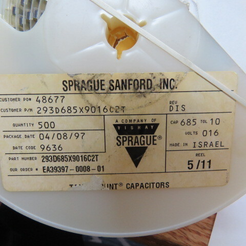 SPRAGUE/VISHAY 293D685X9016C2T Qty of 160 per Lot CAP 6032 6.8UF 16V 10% SM TnR