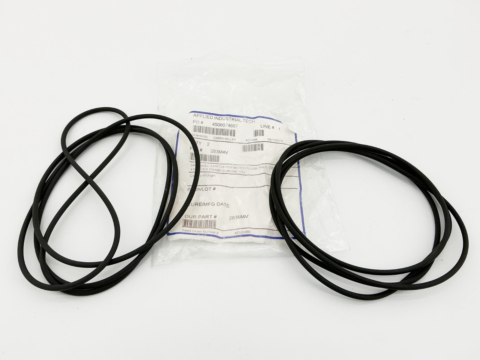 New Lot of 2 Applied Industrial Tech 283M4V O-Rings 4MM C/SMM ID (66.048″ C/L)