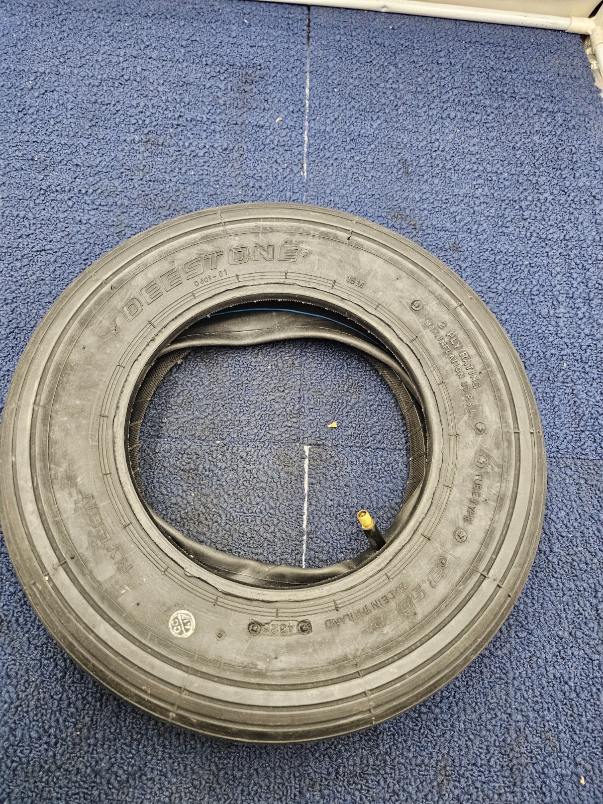 Deestone D601 3.5-8 Load 2 Ply Industrial Tire Black Tube Type 30PSI Max D601-01