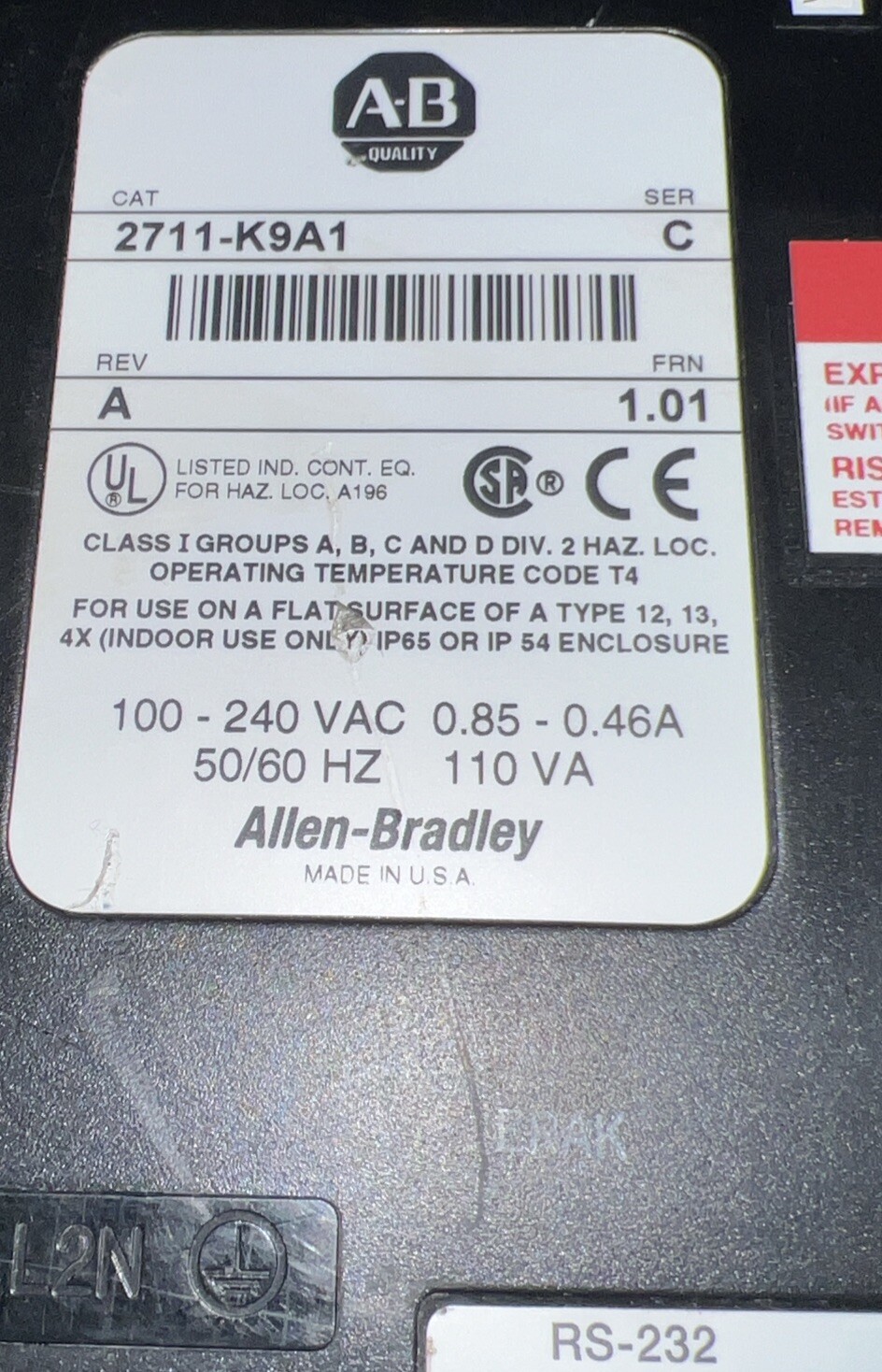 ALLEN-BRADLEY 2711-K9A1 PANELVIEW 900 SERIES C