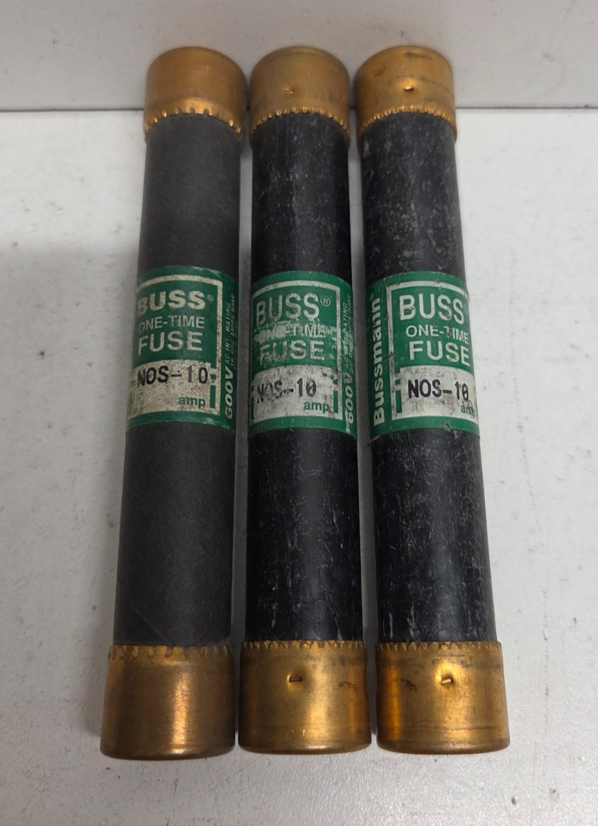 LOT OF 3 NEW NO BOX! BUSSMANN 10A 600V K5 FUSES NOS-10