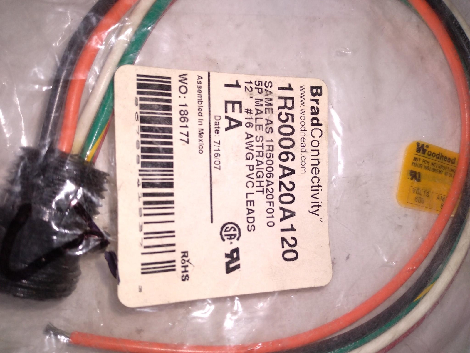 BRAD CONNECTIVITY 1R5006A20A120 5P MALE STRAIGHT 12″ 16AWG PVC LEADS