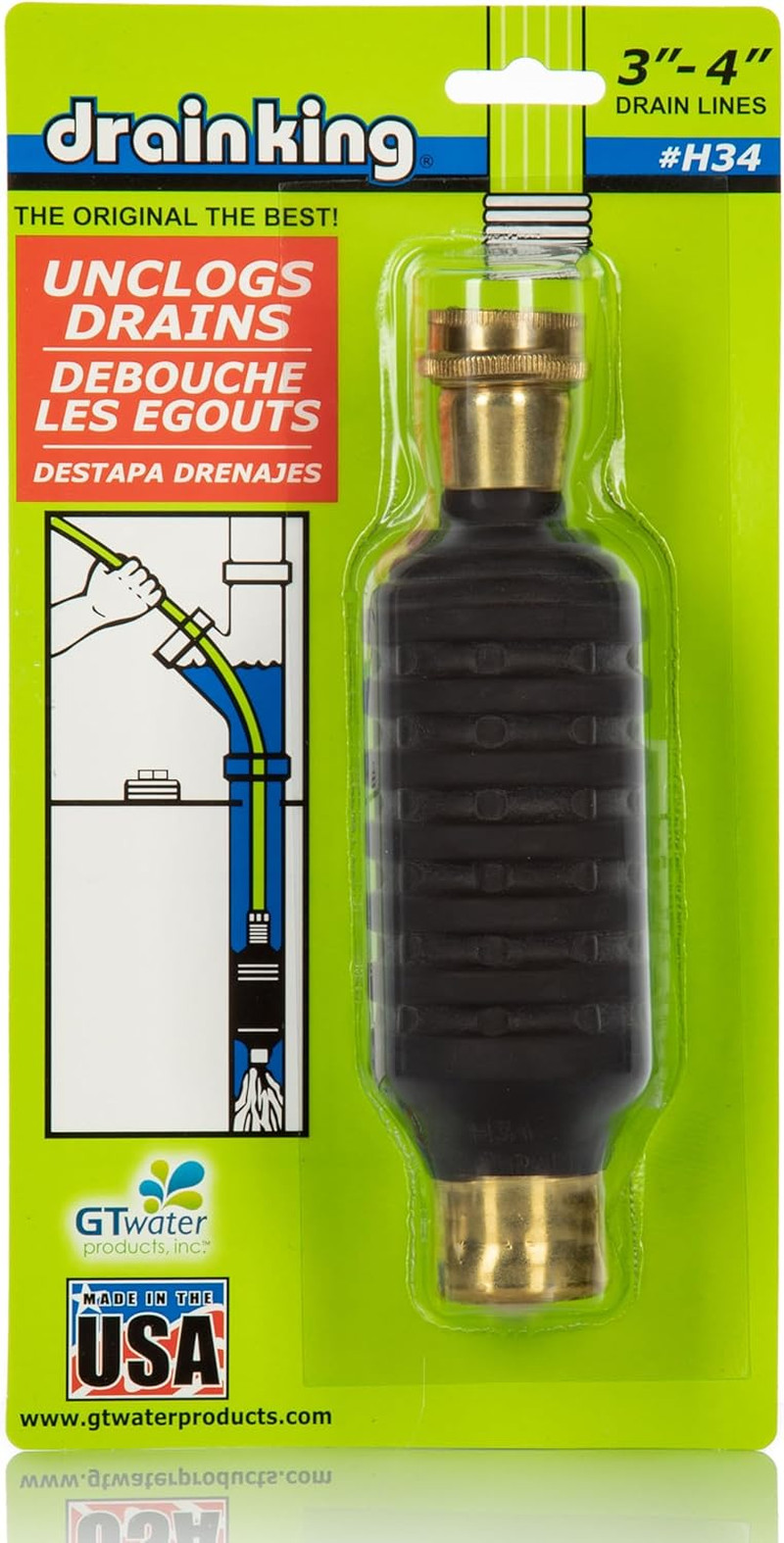 H34 Unclogs Sewer Lines, Main, and outside Deck Drains, 3 to 4 Inch