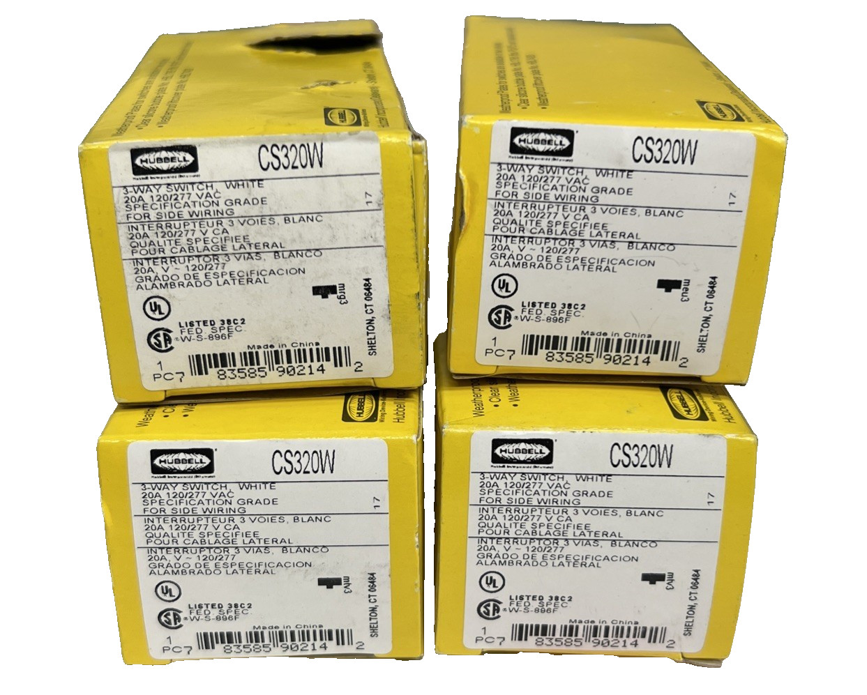 NEW 4X Hubbell CS320W White 3 Way Toggle Switch 20 Amp 120/277 VAC Spec Grade