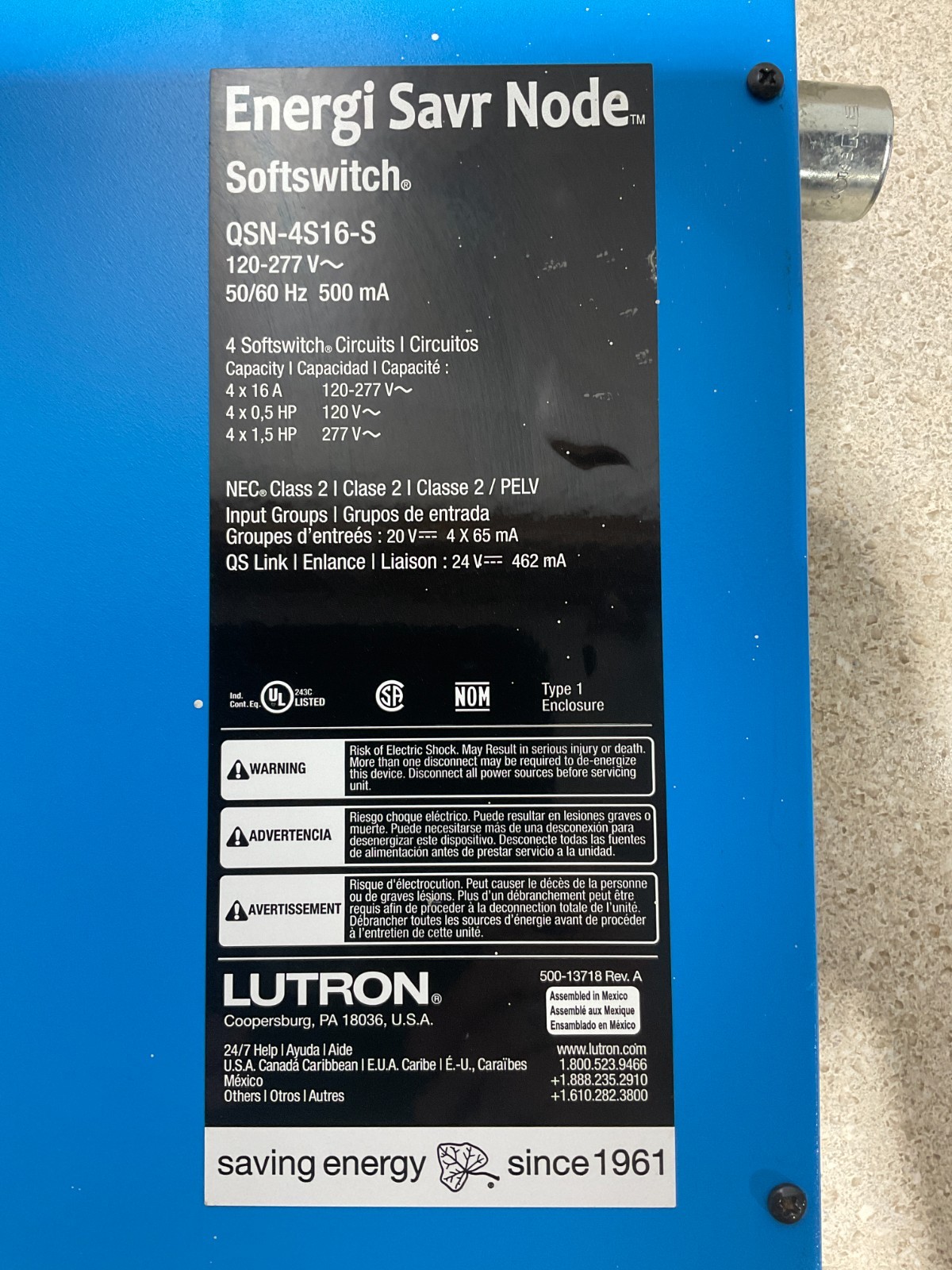 Lutron QSN-4S16-S Energi Savr Node Soft Switch Lighting Controller
