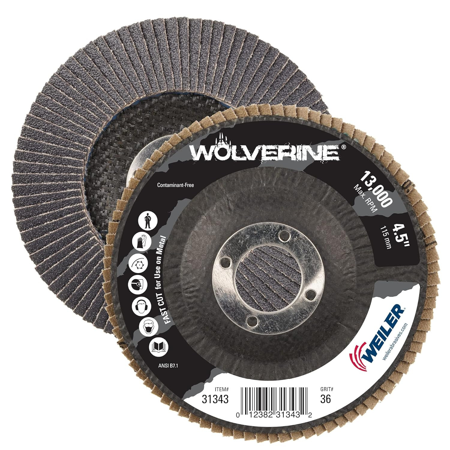 Weiler 31343 Wolverine 4-1/2″ Abrasive Flap Disc 40 Grit Zirconia Alumina