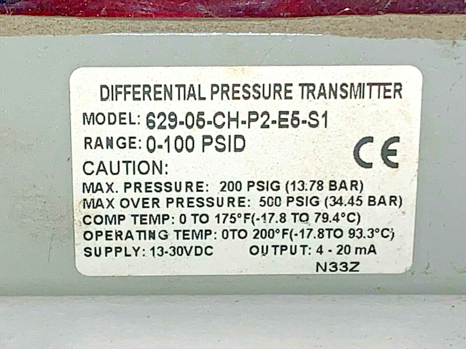 DIFFERENTIAL PRESSURE TRANSMITTER, 629-05-CH-P2-E5-S1, 0-100 PSID, 4-20 MA, 1/2″