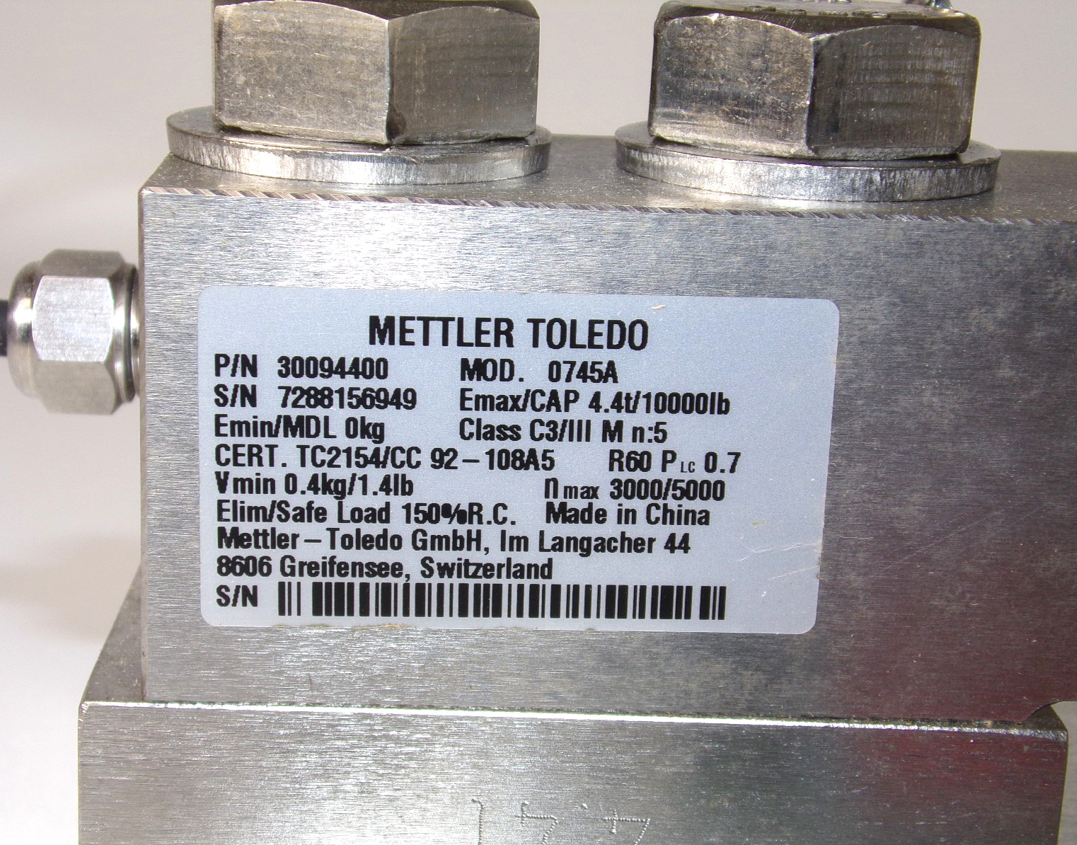 Mettler Toledo 0745A SWB505 SS 4.4T/10K Scale, 61043220 , Weight Module,