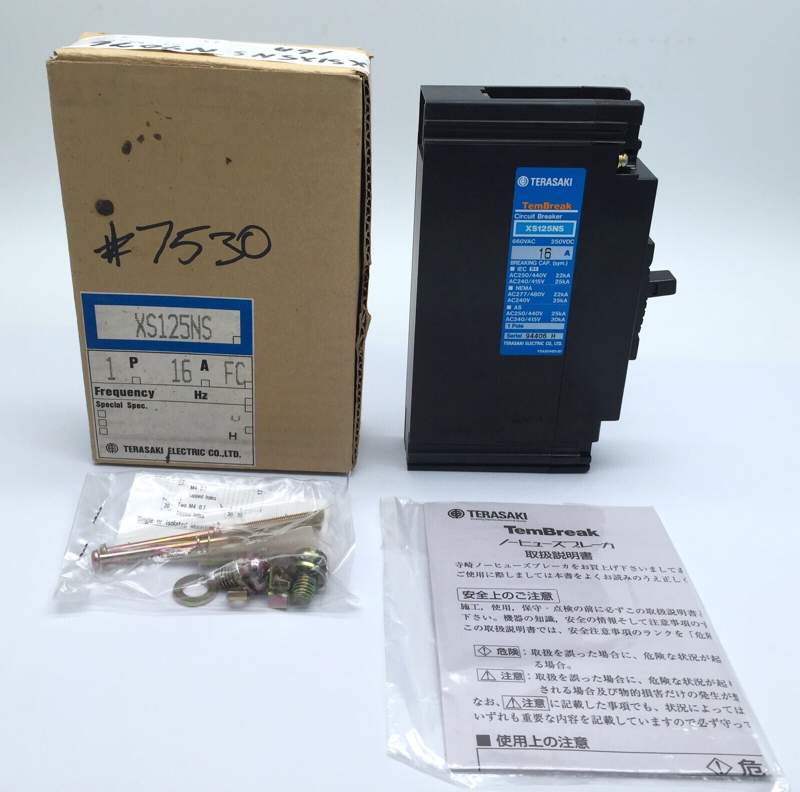 Terasaki Tembreak XS125NS MCCB 16A FC 1P 240/215VAC 25kA 600VAC 250VDC