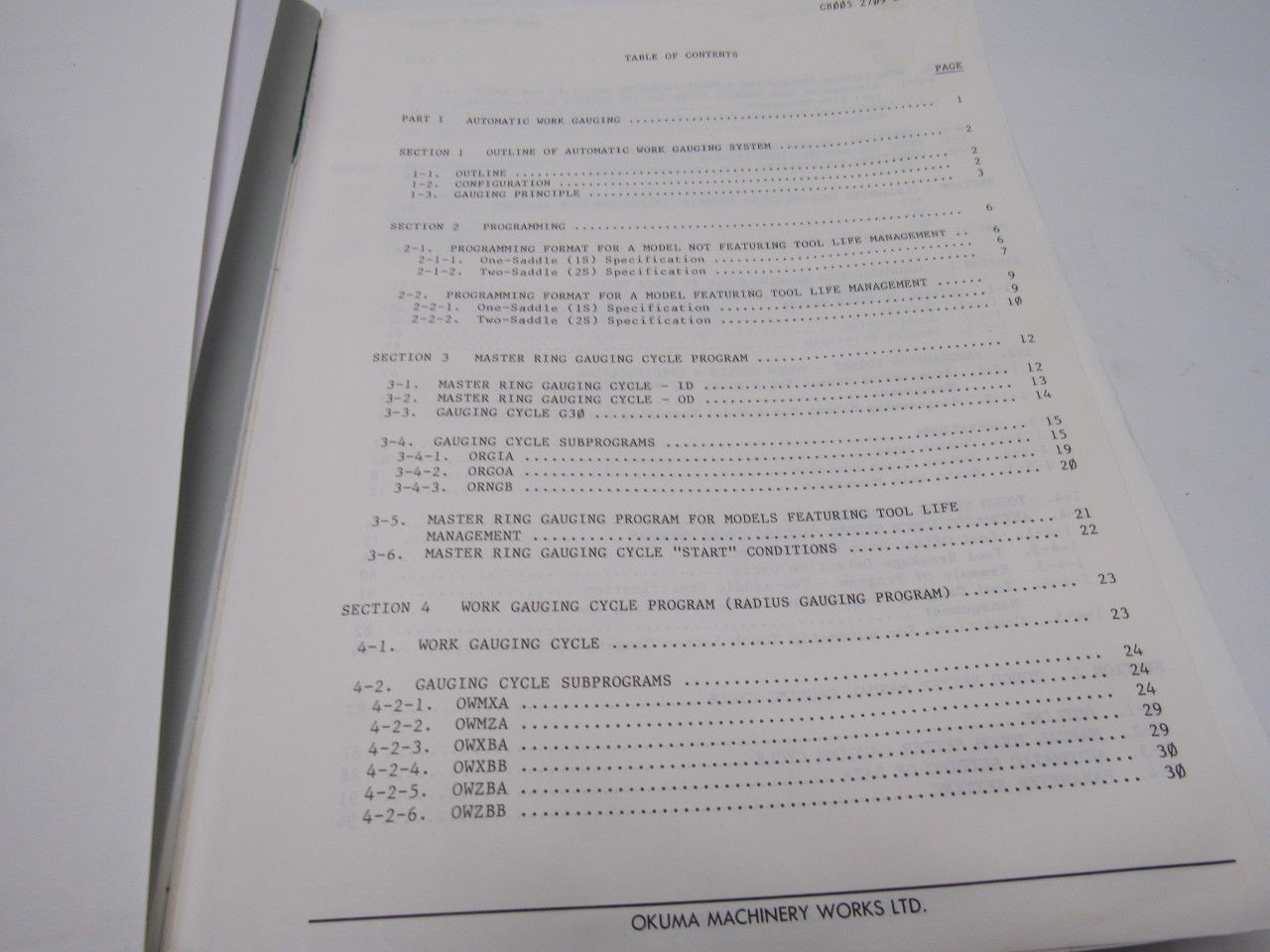 Okuma OSP500(0)L-G LB9 CNC Gauging Manual 2nd Edition Nov. 1988 Publ .# CB005-R1