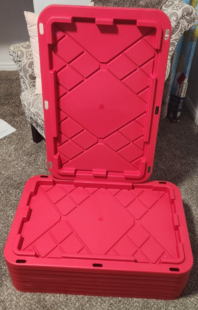 (QTY 8) Greenmade 30-in. x 20-in. Red Snap Lock LID For 27 Gallon Storage Box
